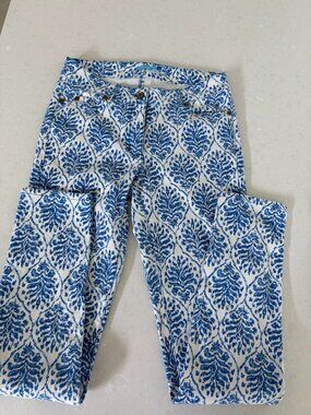 J. McLaughlin Lexi Blue White Damask Printed Skinny Jeans Sz 2